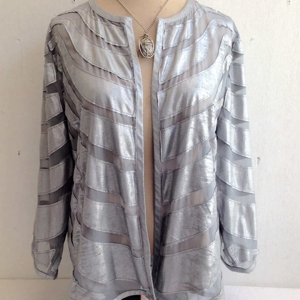 Chico's Silver Sheer-Striped Open Jacket